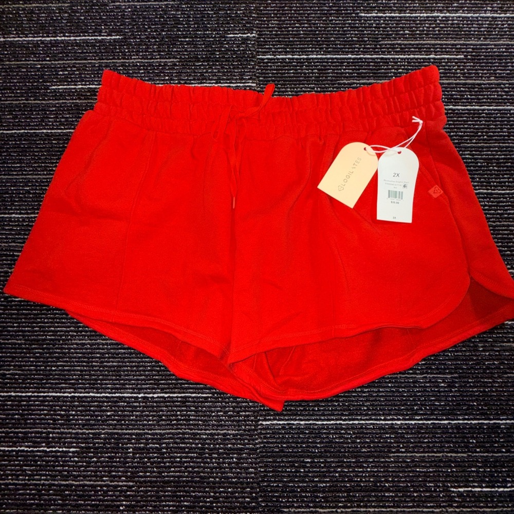 Blogilates Dolphin‎ Shorts Womens 2X Red NEW Marshmallow Drawstring